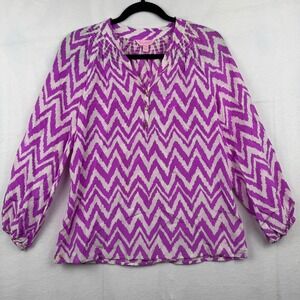 Lilly Pulitzer Womens XS Elsa‎ Blouse Long Sleeve Purple White Chevron Silk Top